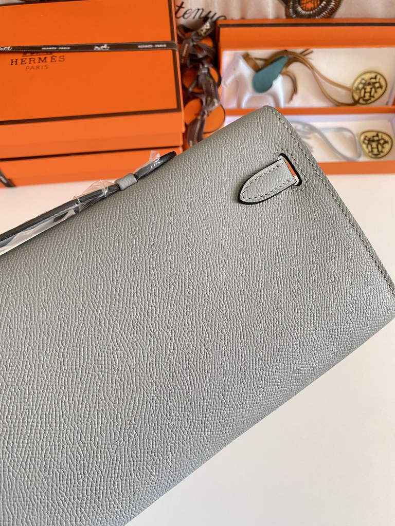 Hermès Kelly Cut Clutch 31cm Epsom Leather Gray Silver