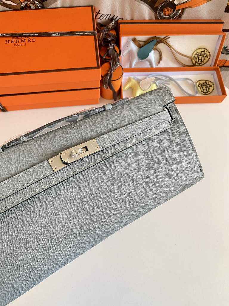 Hermès Kelly Cut Clutch 31cm Epsom Leather Gray Silver