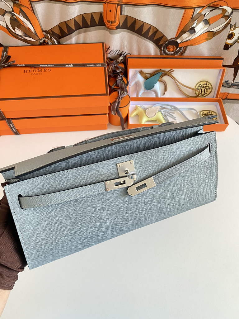 Hermès Kelly Cut Clutch 31cm Epsom Leather Gray Silver