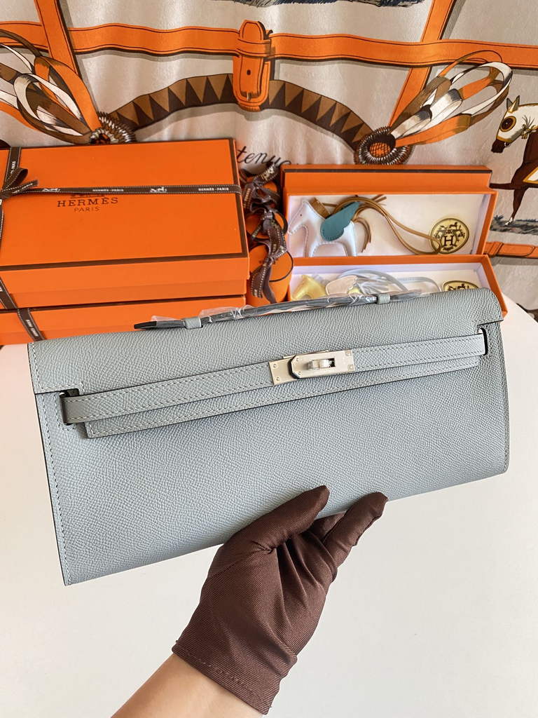 Hermès Kelly Cut Clutch 31cm Epsom Leather Gray Silver
