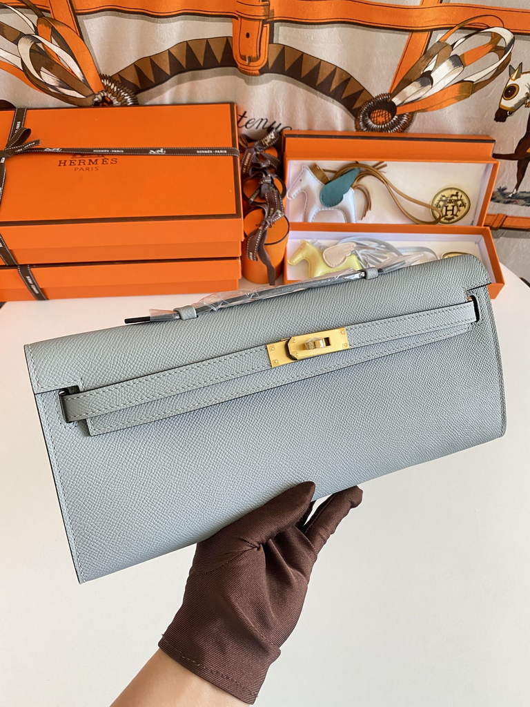 Hermès Kelly Cut Clutch 31cm Epsom Leather Gray Gold