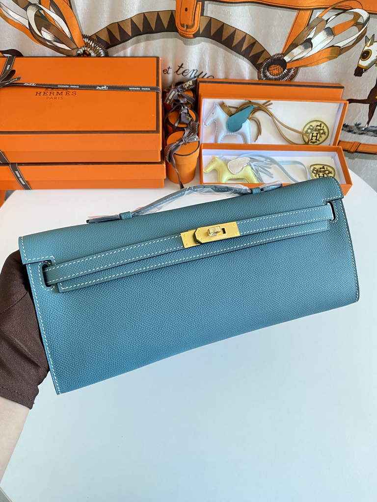 Hermès Kelly Cut Clutch 31cm Epsom Leather Blue Gold
