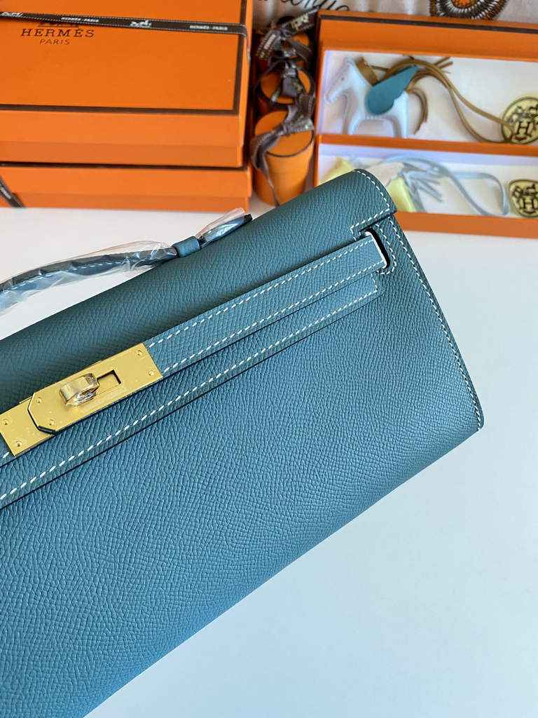 Hermès Kelly Cut Clutch 31cm Epsom Leather Blue Gold