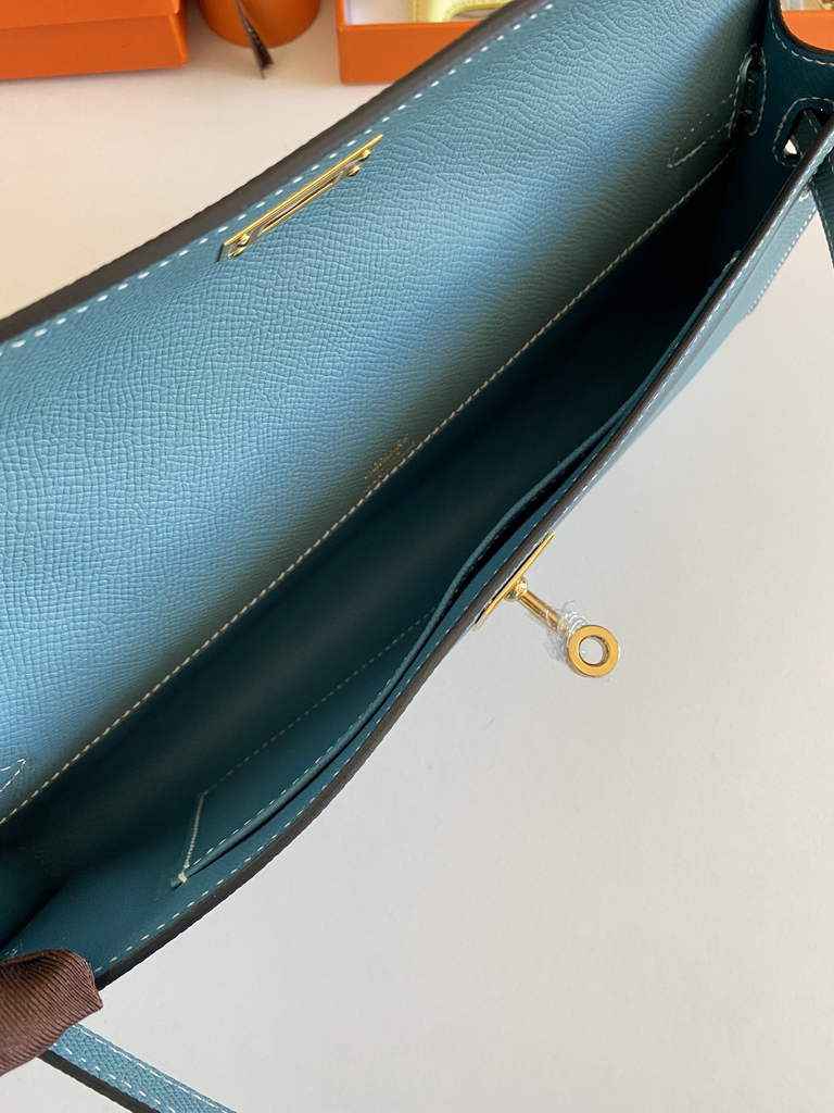 Hermès Kelly Cut Clutch 31cm Epsom Leather Blue Gold