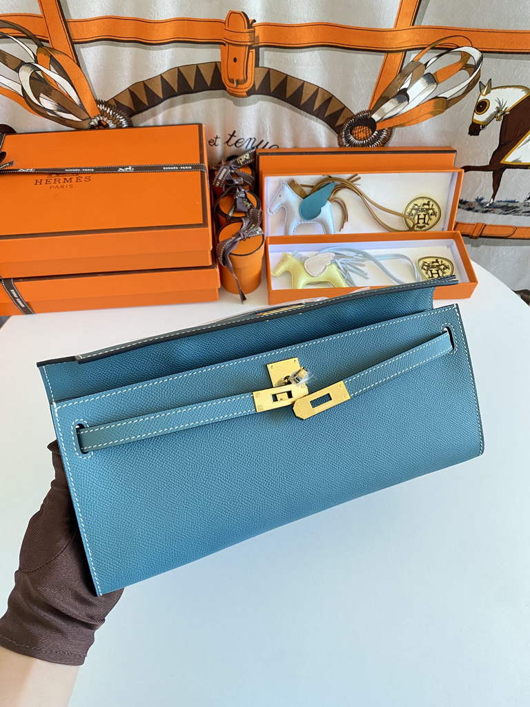 Hermès Kelly Cut Clutch 31cm Epsom Leather Blue Gold