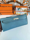 Hermès Kelly Cut Clutch 31cm Epsom Leather Blue Silver