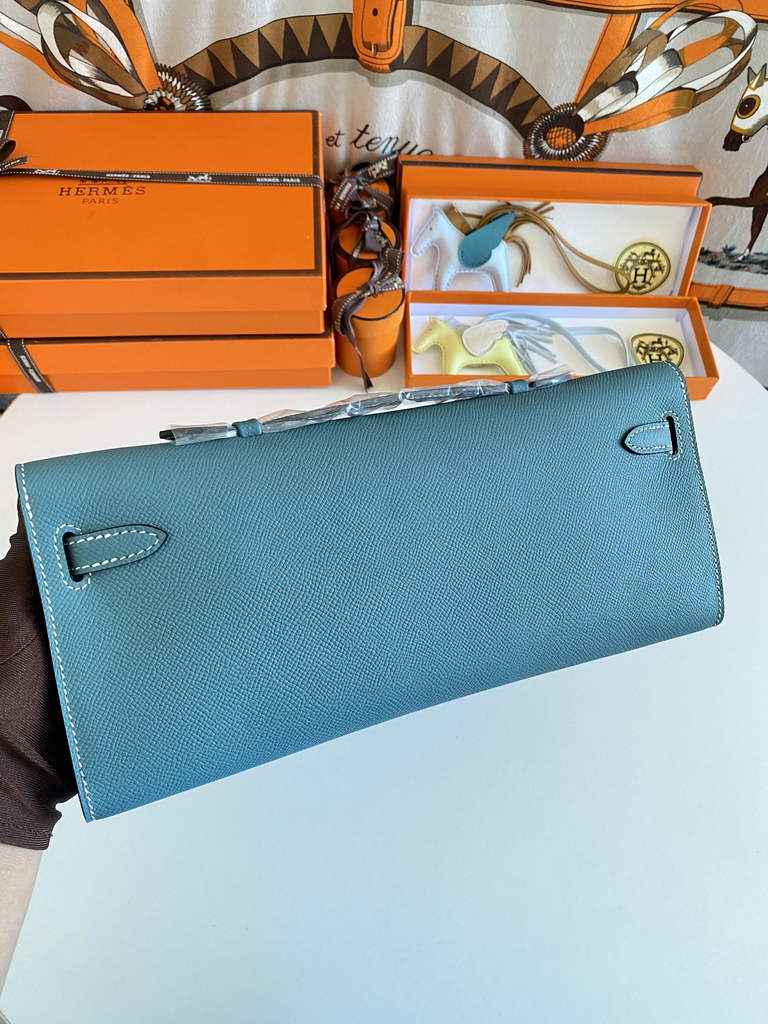 Hermès Kelly Cut Clutch 31cm Epsom Leather Blue Silver