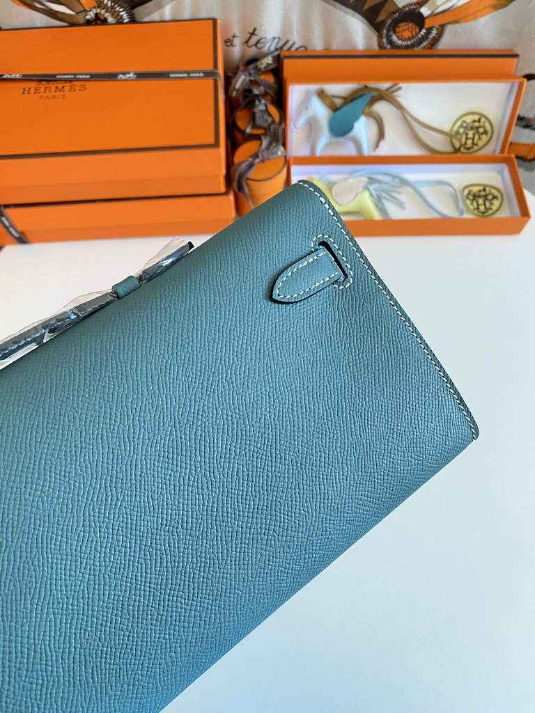 Hermès Kelly Cut Clutch 31cm Epsom Leather Blue Silver