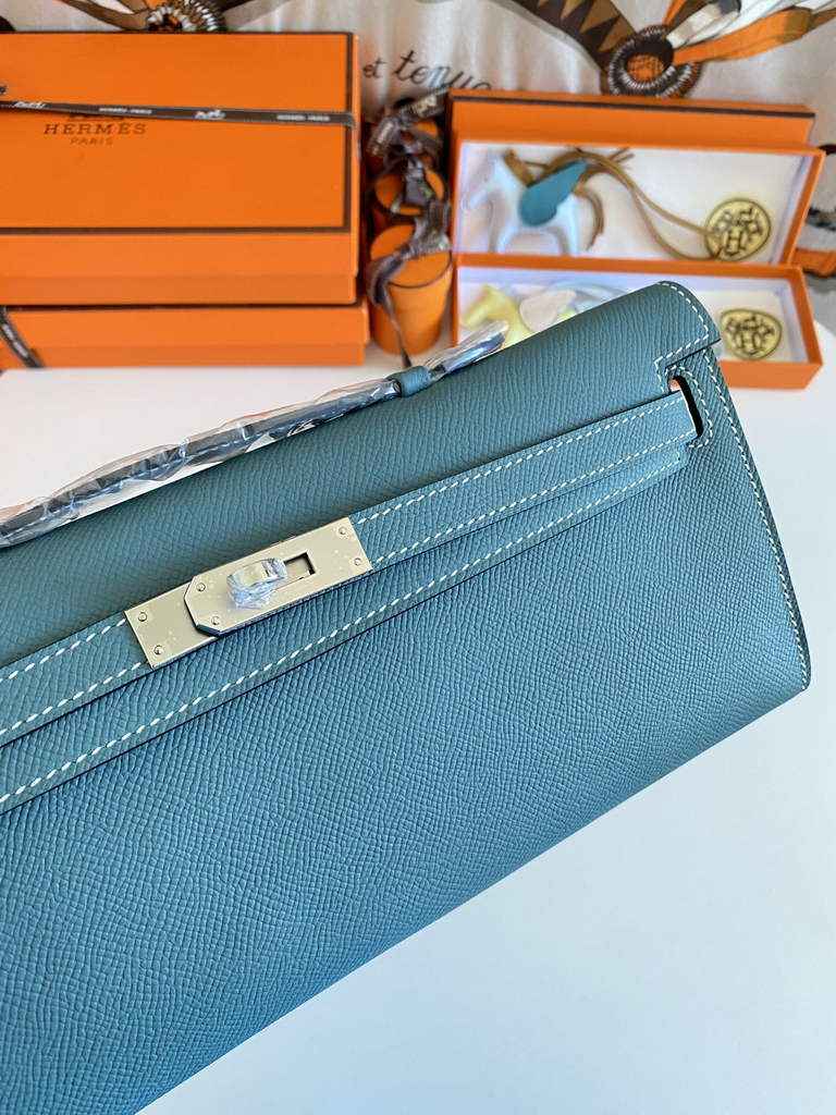 Hermès Kelly Cut Clutch 31cm Epsom Leather Blue Silver