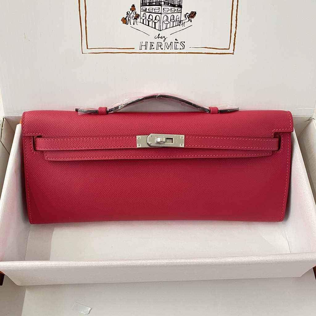 Hermès Kelly Cut Clutch 31cm Epsom Leather Plum Silver