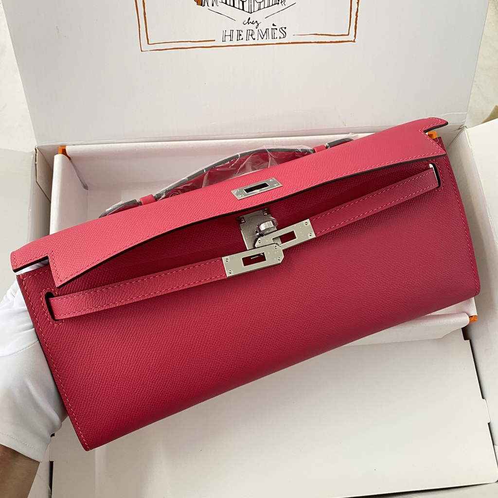 Hermès Kelly Cut Clutch 31cm Epsom Leather Plum Silver