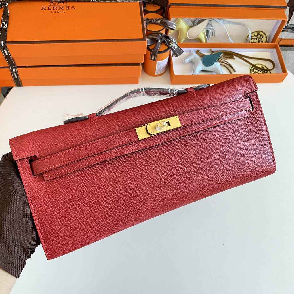 Hermès Kelly Cut Clutch 31cm Epsom Leather Red Gold
