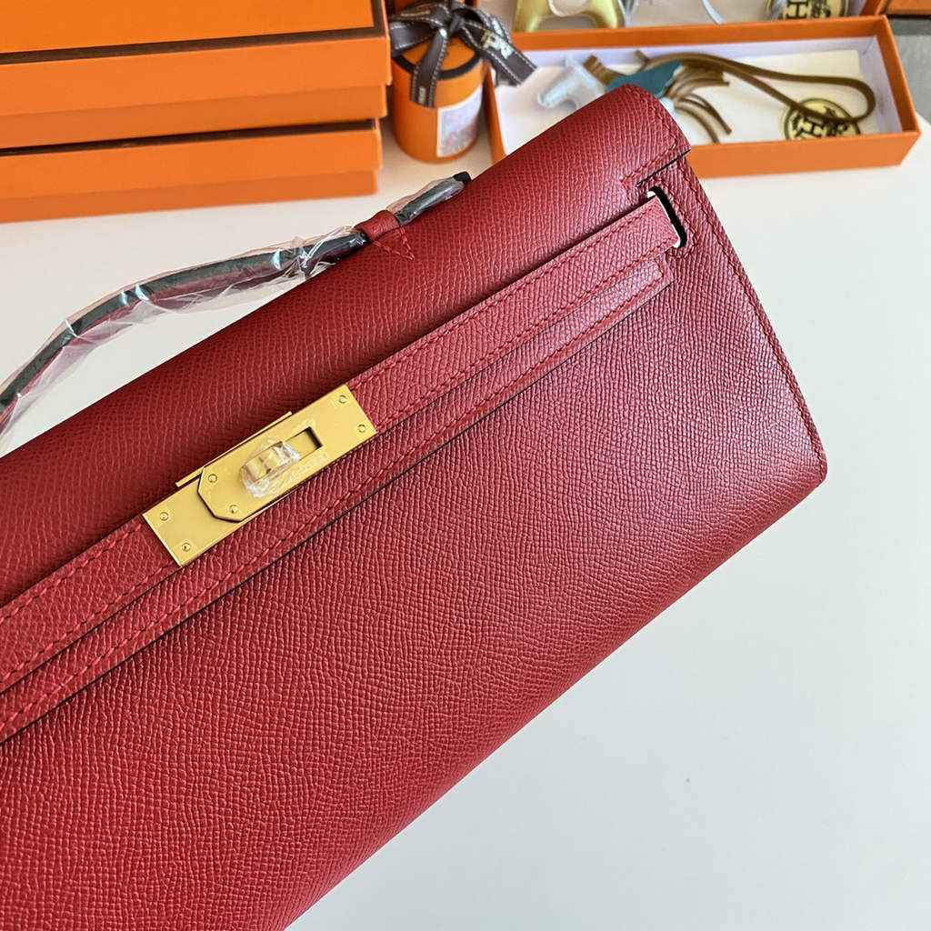 Hermès Kelly Cut Clutch 31cm Epsom Leather Red Gold