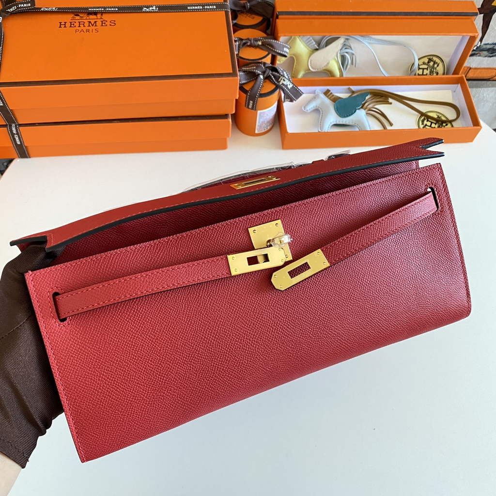 Hermès Kelly Cut Clutch 31cm Epsom Leather Red Gold