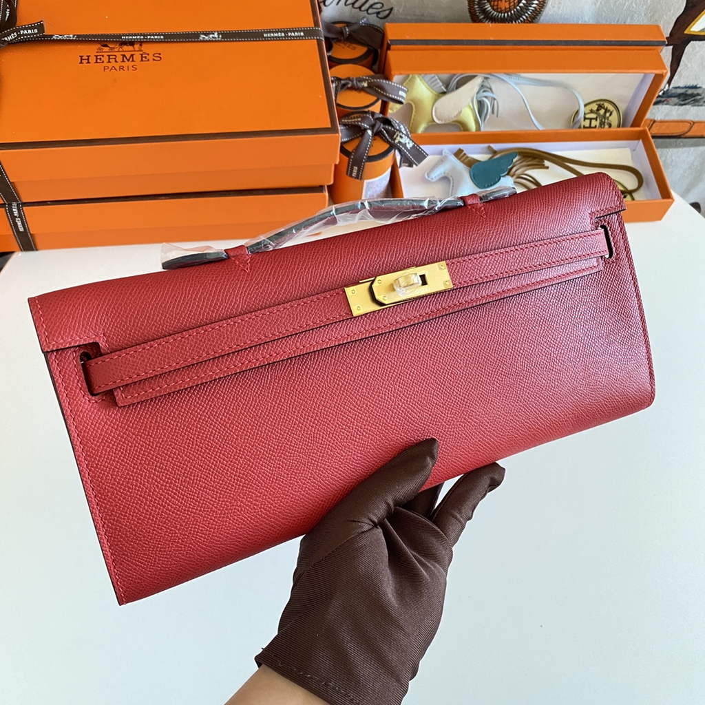 Hermès Kelly Cut Clutch 31cm Epsom Leather Red Gold