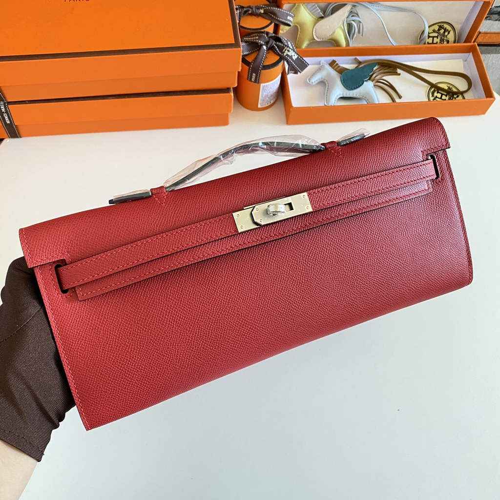 Hermès Kelly Cut Clutch 31cm Epsom Leather Red Silver
