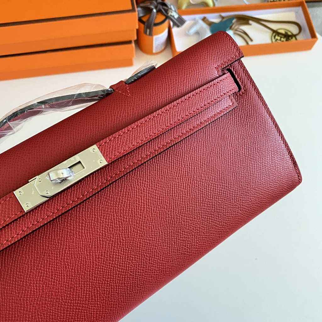 Hermès Kelly Cut Clutch 31cm Epsom Leather Red Silver