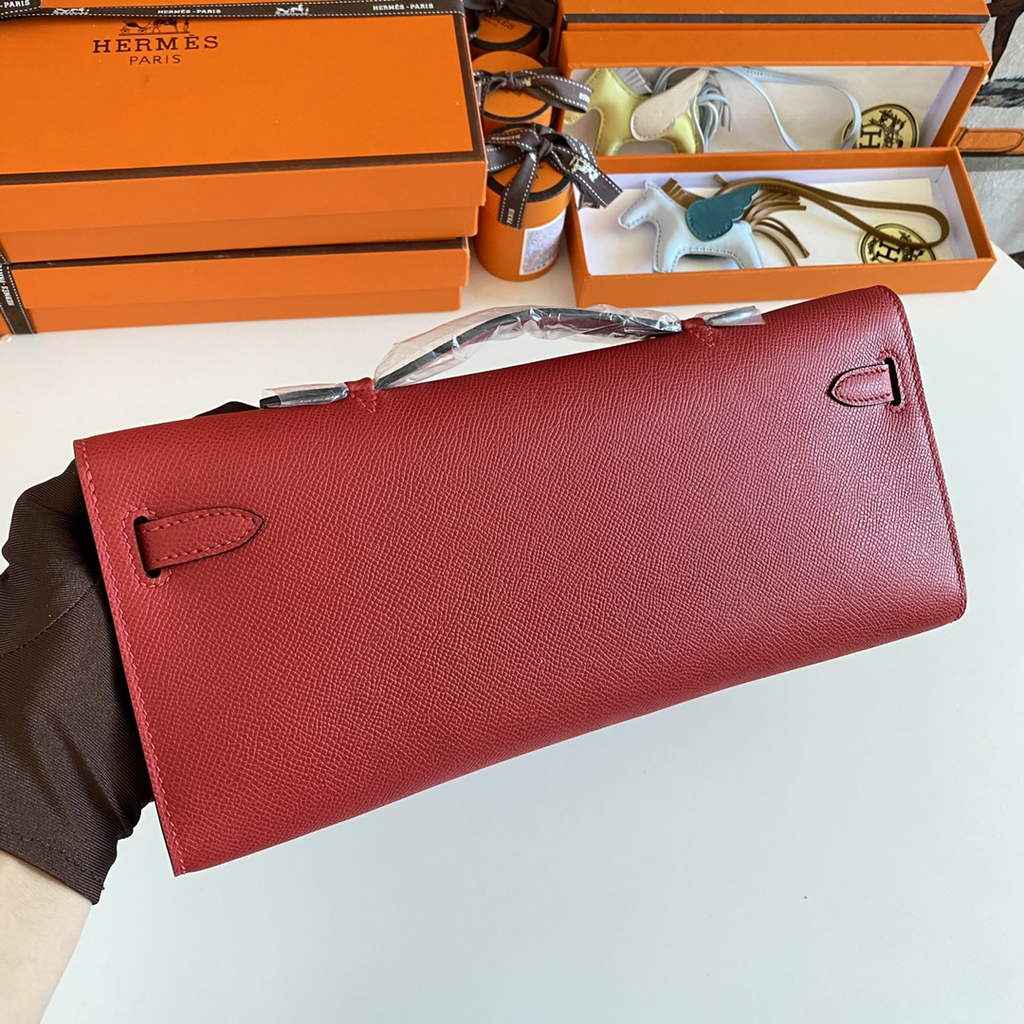 Hermès Kelly Cut Clutch 31cm Epsom Leather Red Silver