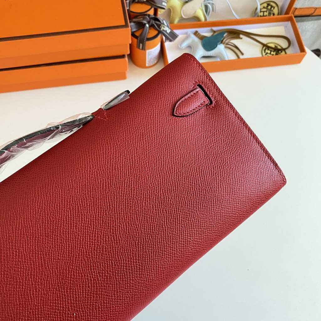 Hermès Kelly Cut Clutch 31cm Epsom Leather Red Silver