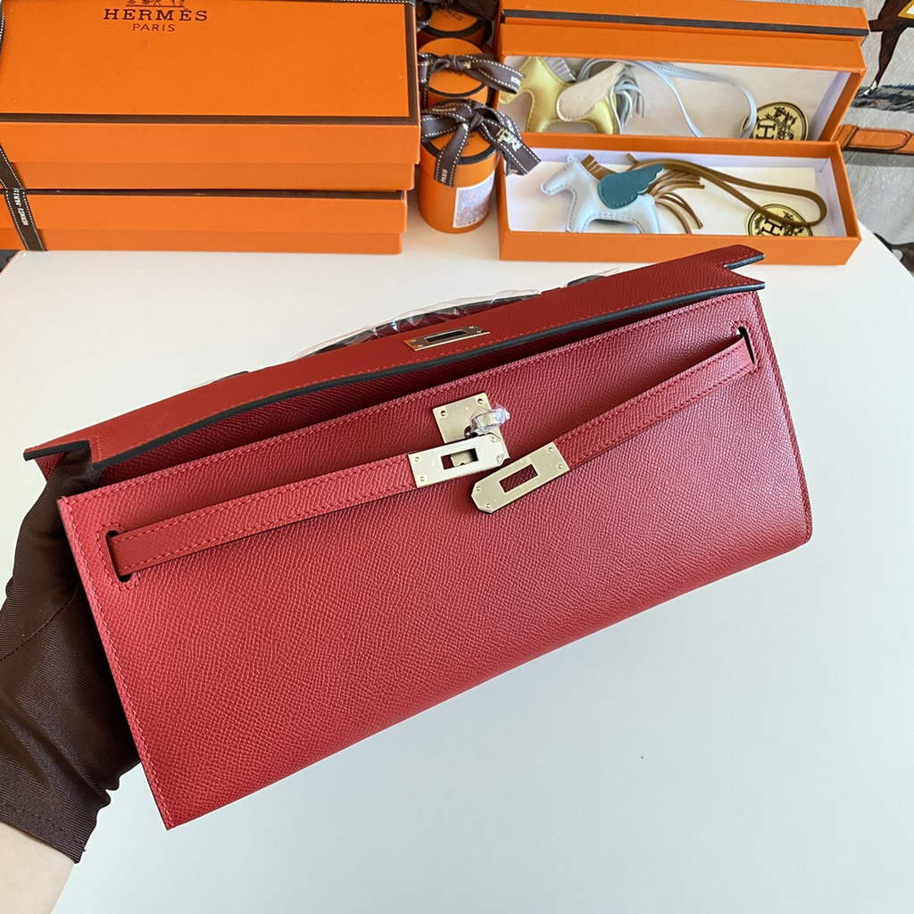 Hermès Kelly Cut Clutch 31cm Epsom Leather Red Silver