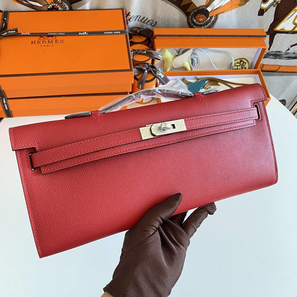 Hermès Kelly Cut Clutch 31cm Epsom Leather Red Silver