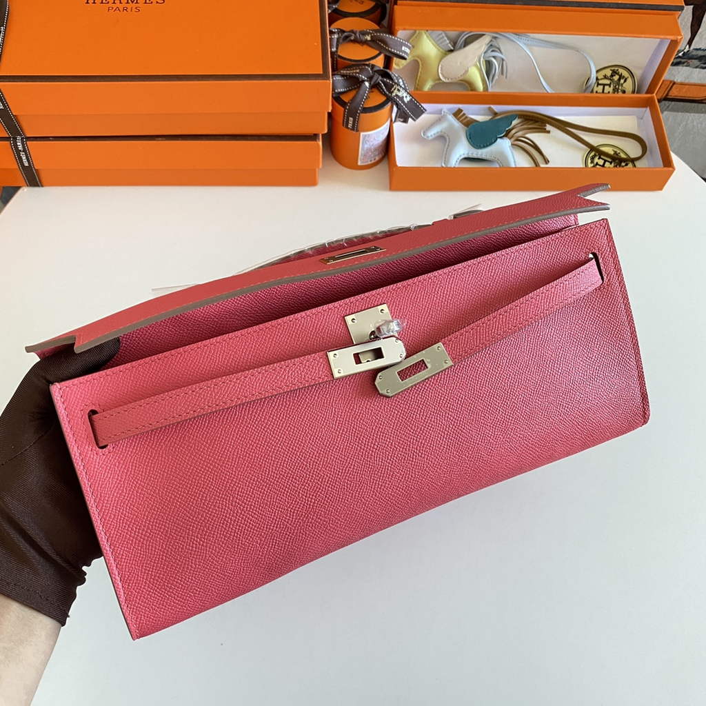 Hermès Kelly Cut Clutch 31cm Epsom Leather Pink Silver