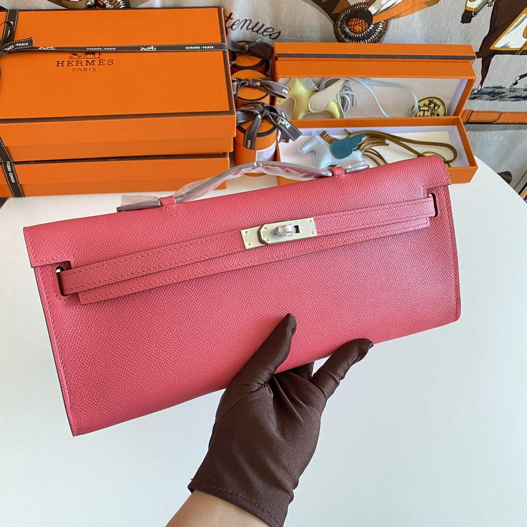 Hermès Kelly Cut Clutch 31cm Epsom Leather Pink Silver