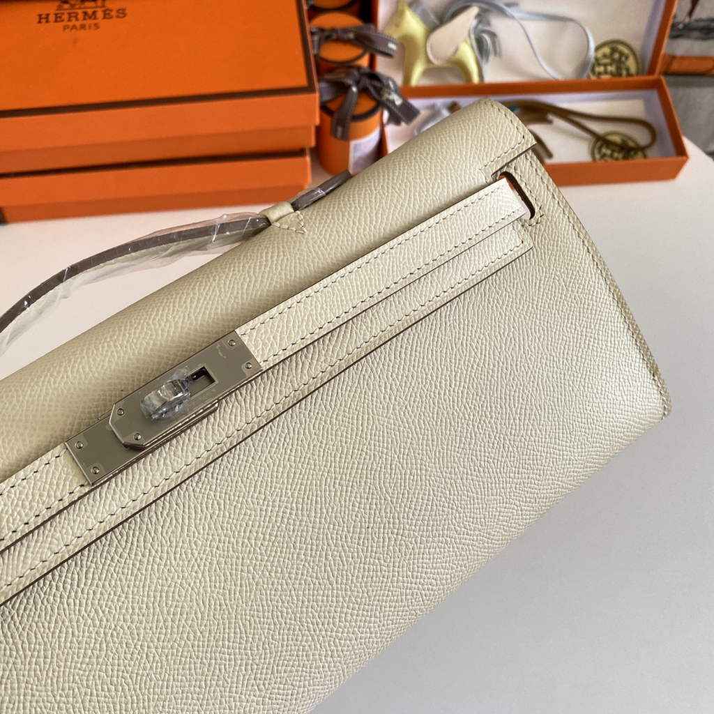 Hermès Kelly Cut Clutch 31cm Epsom Leather Beige Silver