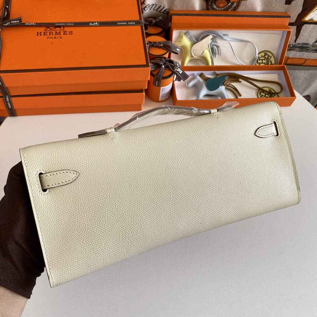 Hermès Kelly Cut Clutch 31cm Epsom Leather Beige Silver