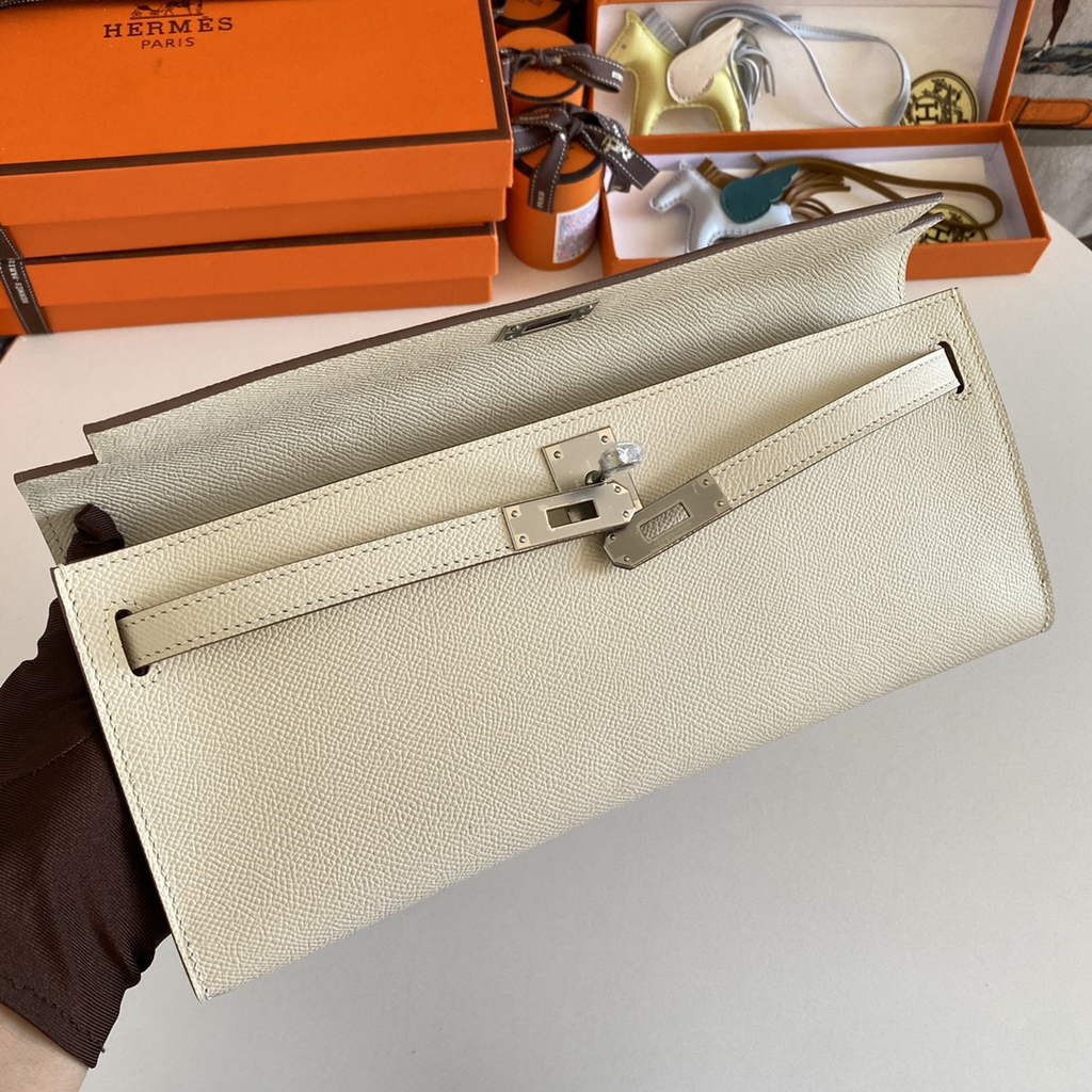 Hermès Kelly Cut Clutch 31cm Epsom Leather Beige Silver