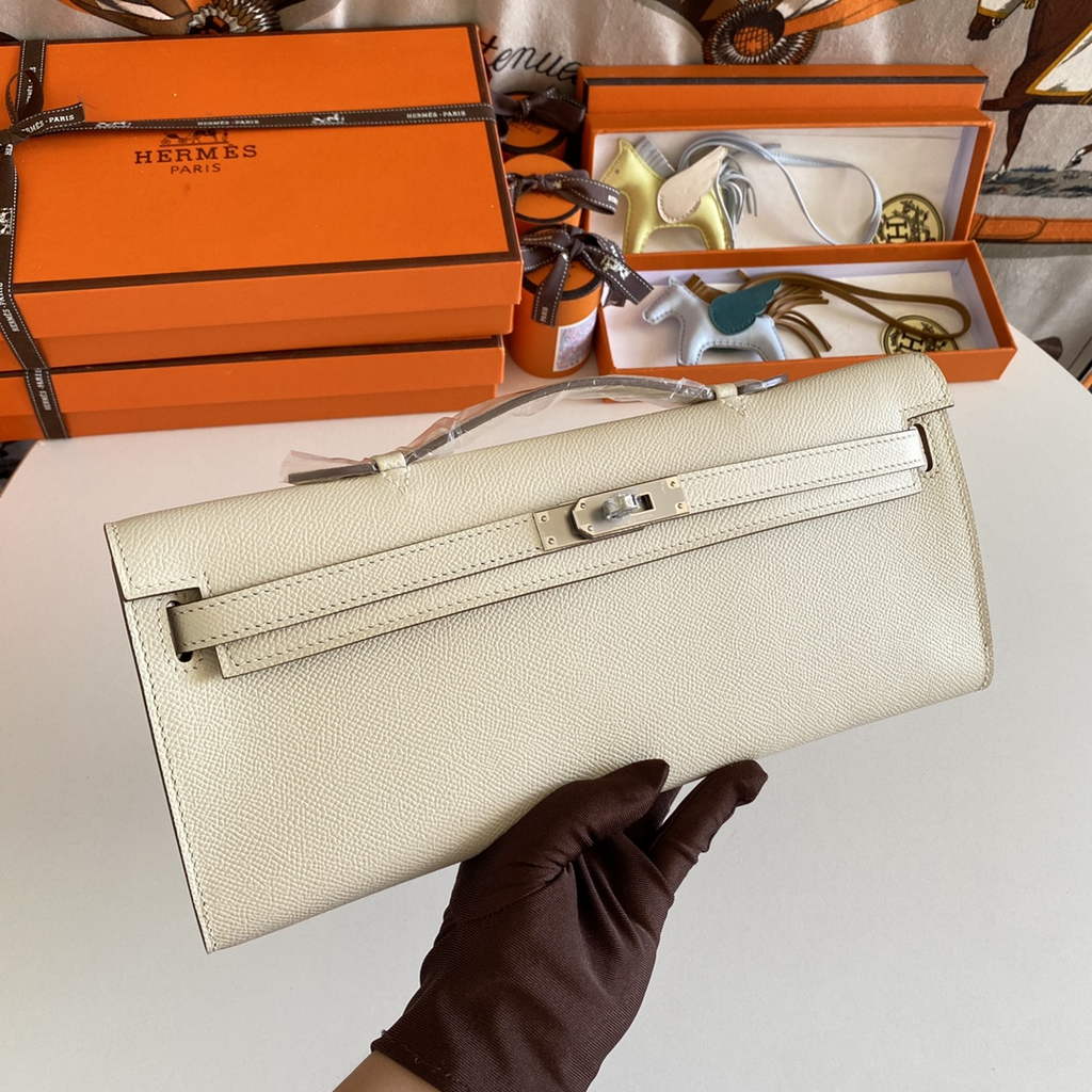 Hermès Kelly Cut Clutch 31cm Epsom Leather Beige Silver