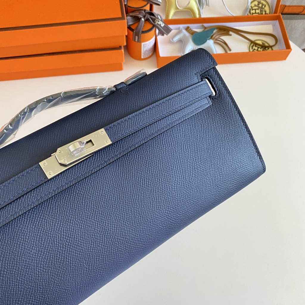 Hermès Kelly Cut Clutch 31cm Epsom Leather Navy Blue Silver
