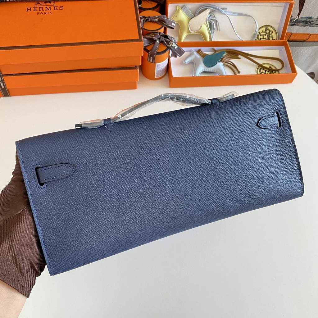 Hermès Kelly Cut Clutch 31cm Epsom Leather Navy Blue Silver