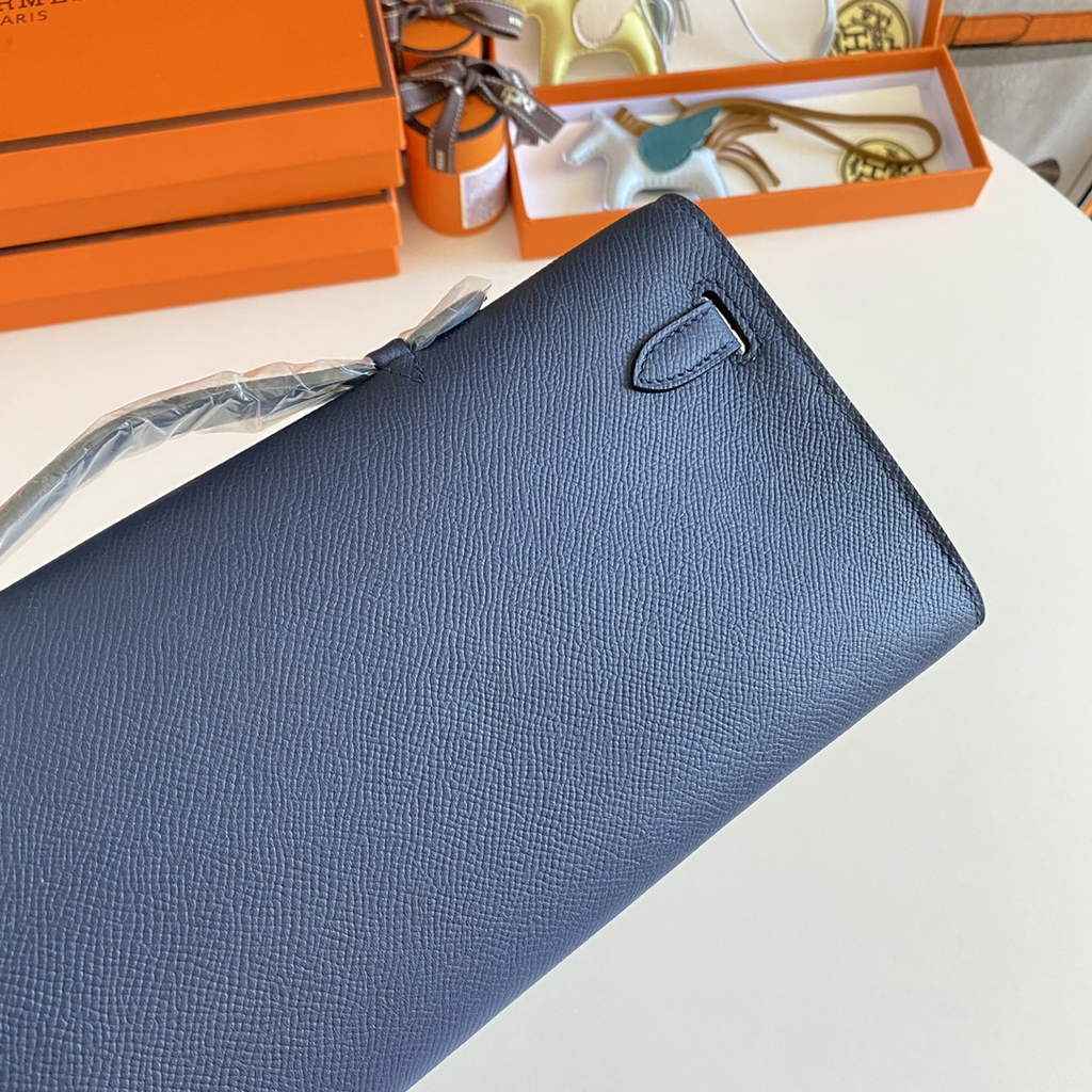 Hermès Kelly Cut Clutch 31cm Epsom Leather Navy Blue Silver
