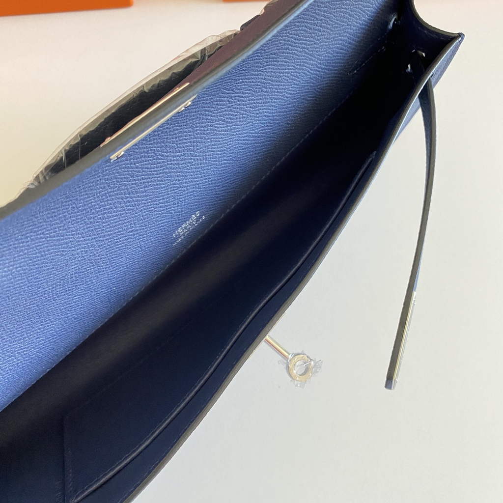 Hermès Kelly Cut Clutch 31cm Epsom Leather Navy Blue Silver
