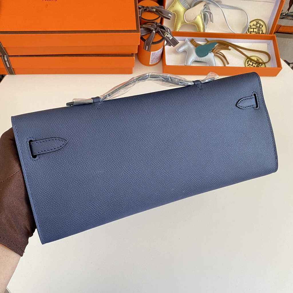 Hermès Kelly Cut Clutch 31cm Epsom Leather Navy Blue Gold