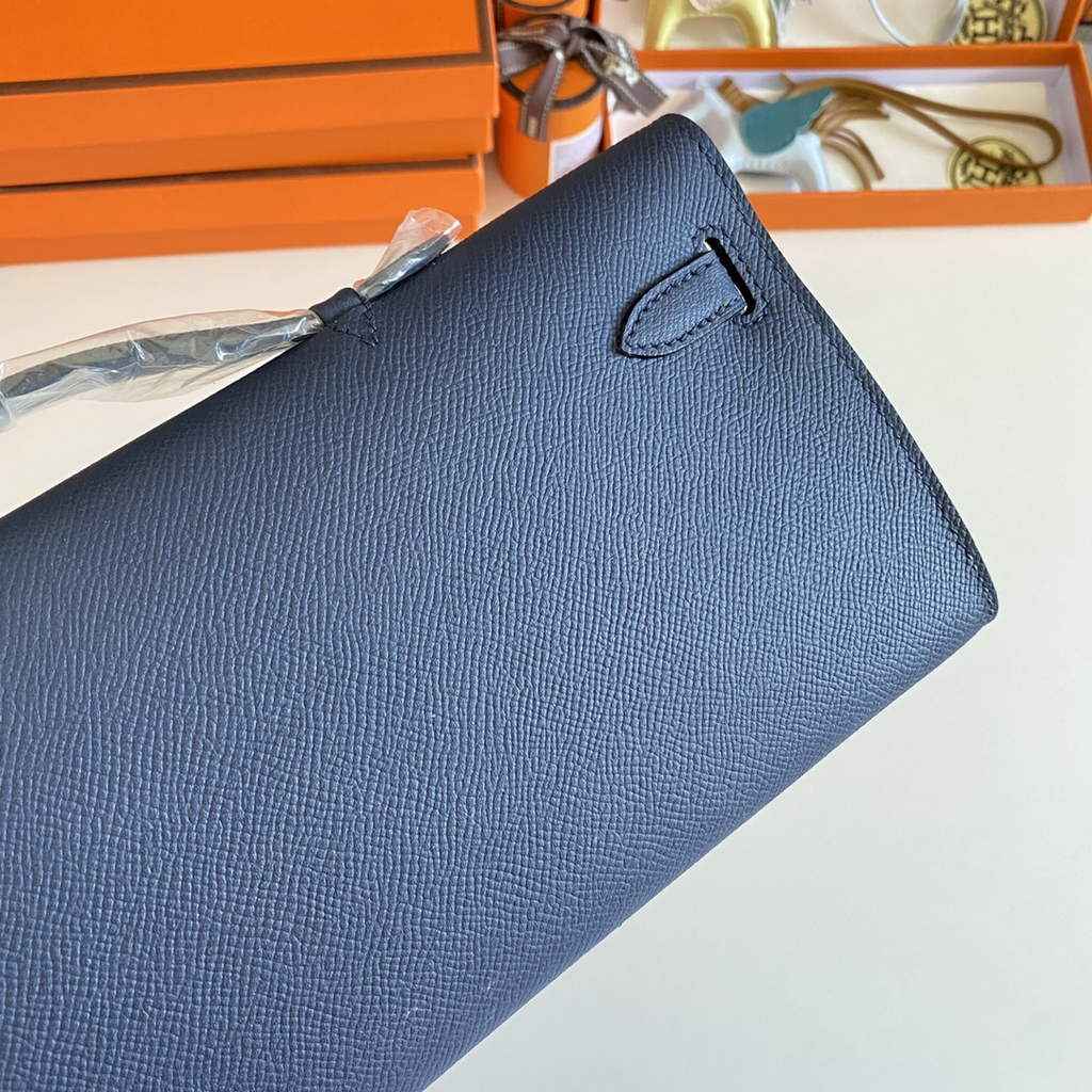 Hermès Kelly Cut Clutch 31cm Epsom Leather Navy Blue Gold