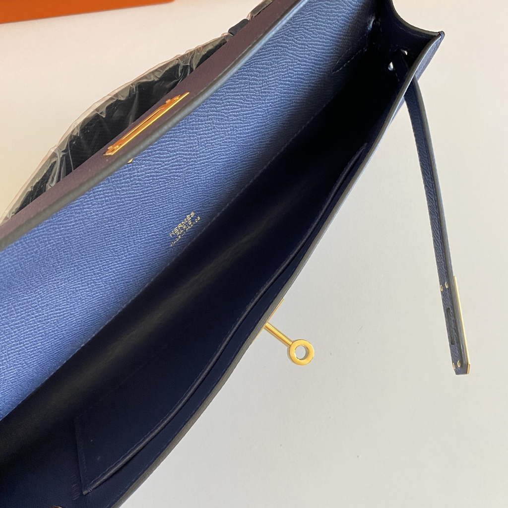 Hermès Kelly Cut Clutch 31cm Epsom Leather Navy Blue Gold