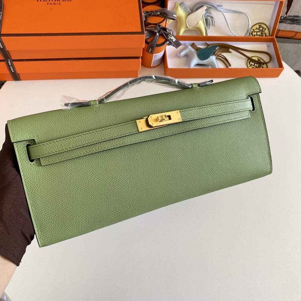 Hermès Kelly Cut Clutch 31cm Epsom Leather Green Gold