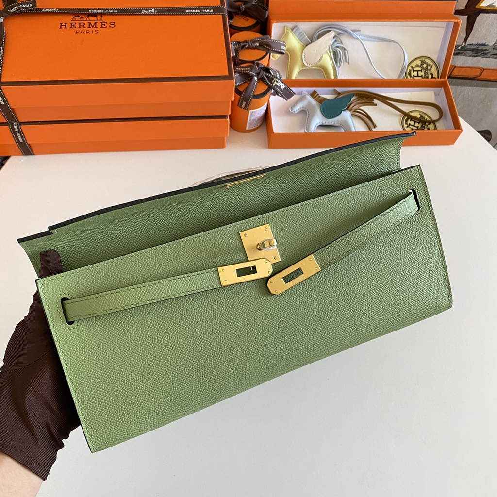 Hermès Kelly Cut Clutch 31cm Epsom Leather Green Gold