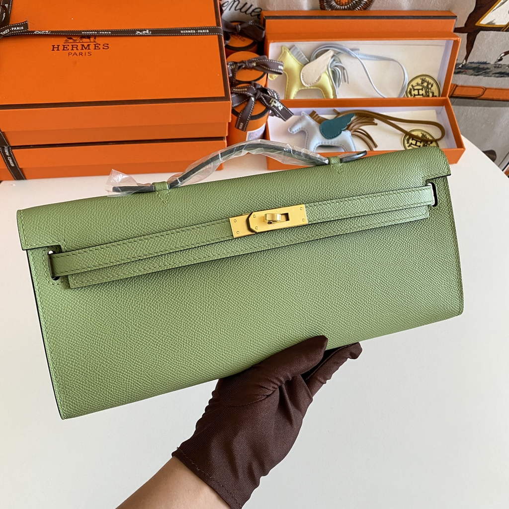 Hermès Kelly Cut Clutch 31cm Epsom Leather Green Gold