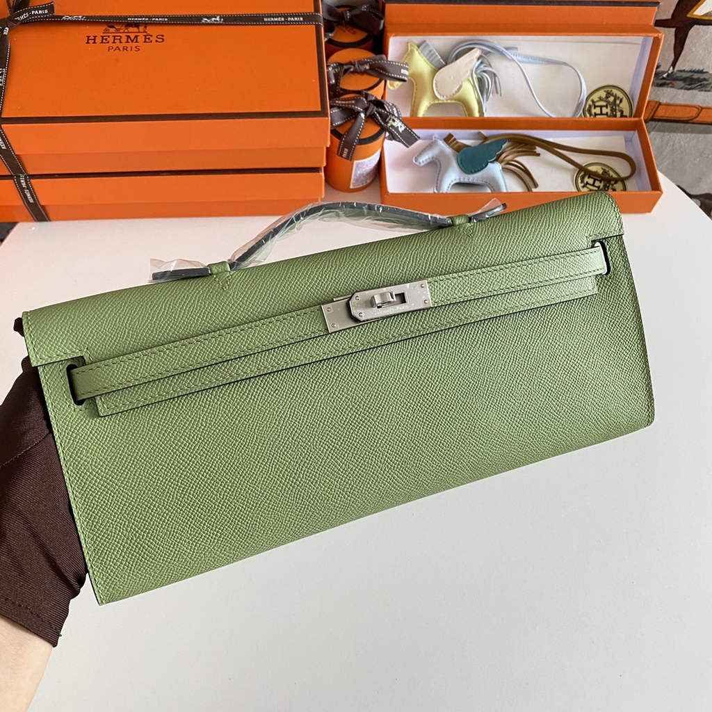 Hermès Kelly Cut Clutch 31cm Epsom Leather Green Silver
