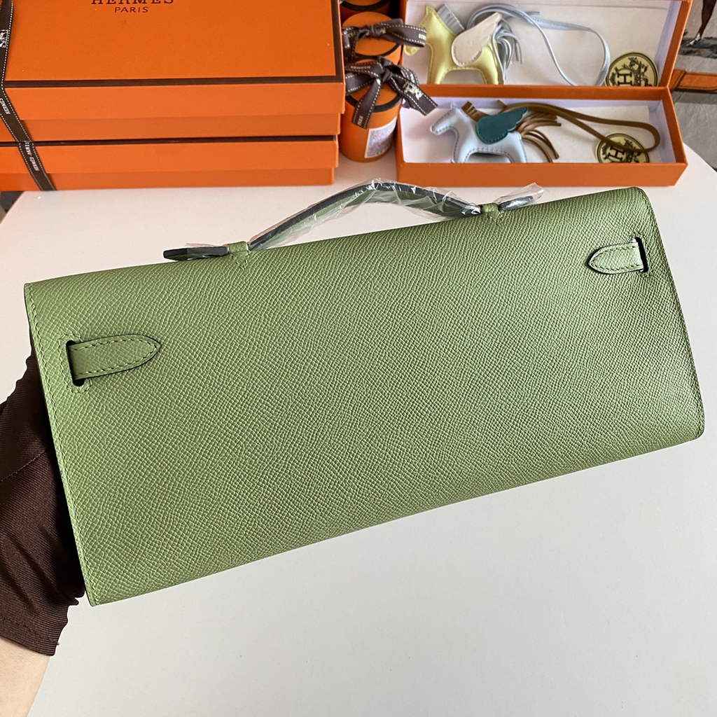 Hermès Kelly Cut Clutch 31cm Epsom Leather Green Silver