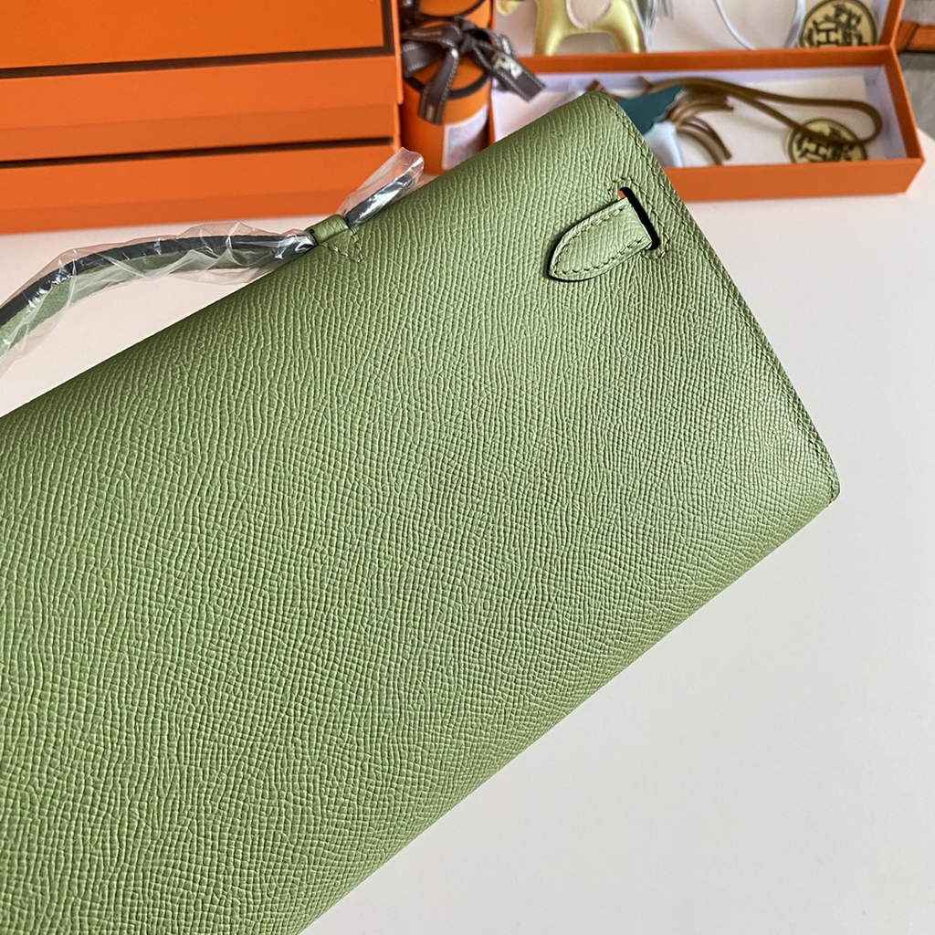 Hermès Kelly Cut Clutch 31cm Epsom Leather Green Silver