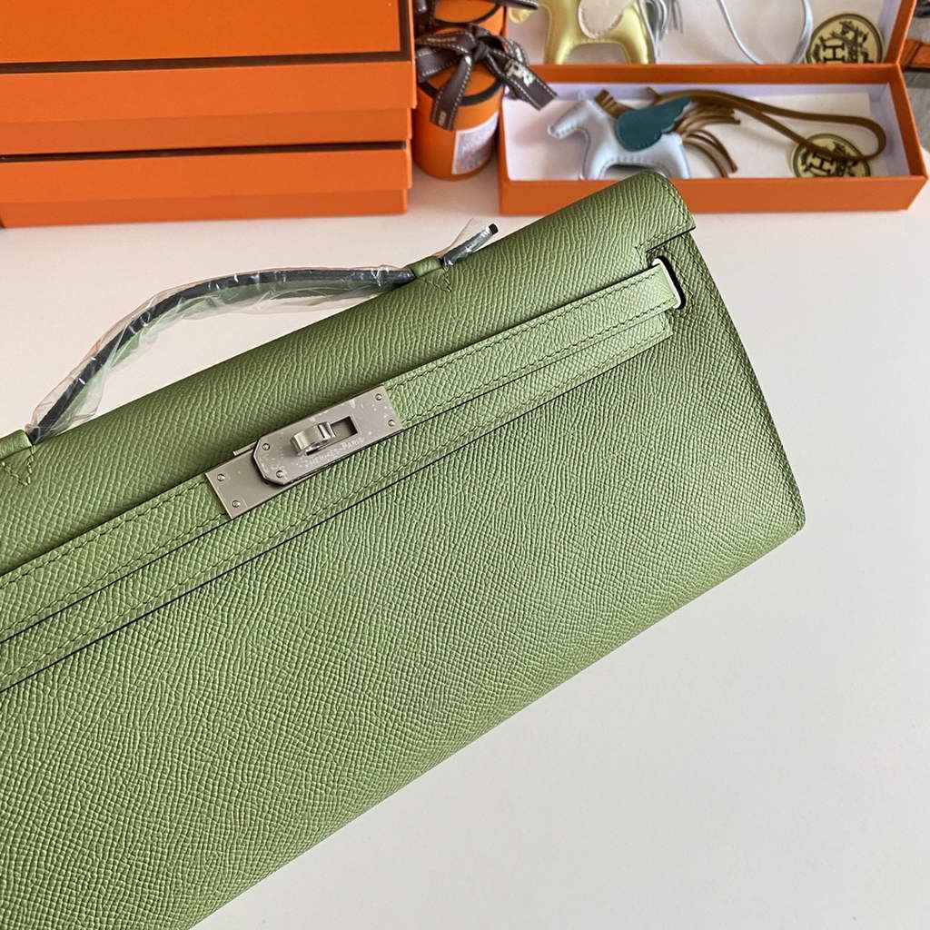 Hermès Kelly Cut Clutch 31cm Epsom Leather Green Silver