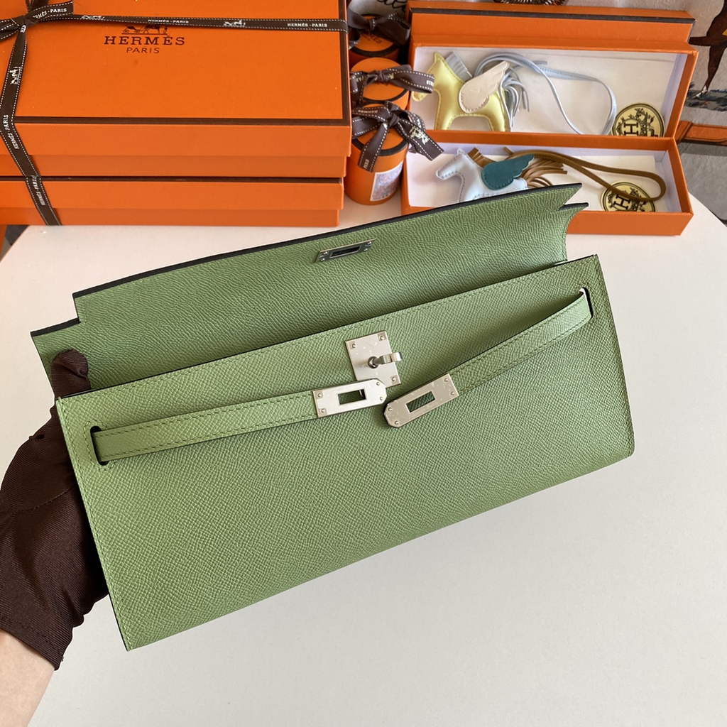 Hermès Kelly Cut Clutch 31cm Epsom Leather Green Silver
