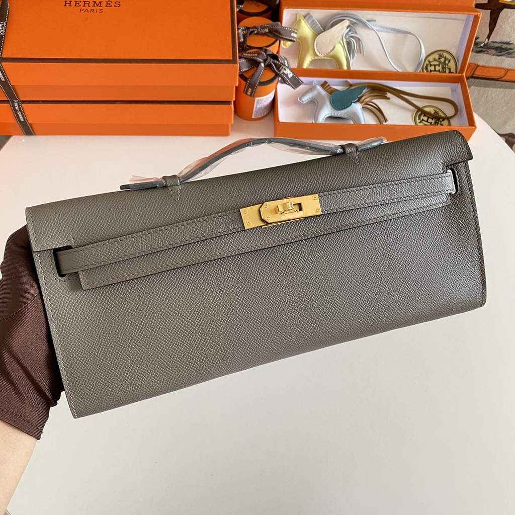 Hermès Kelly Cut Clutch 31cm Epsom Leather Dark Gray Gold