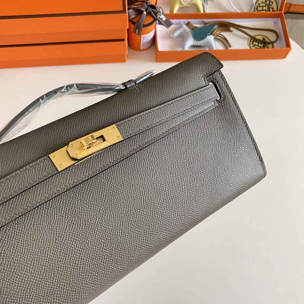 Hermès Kelly Cut Clutch 31cm Epsom Leather Dark Gray Gold