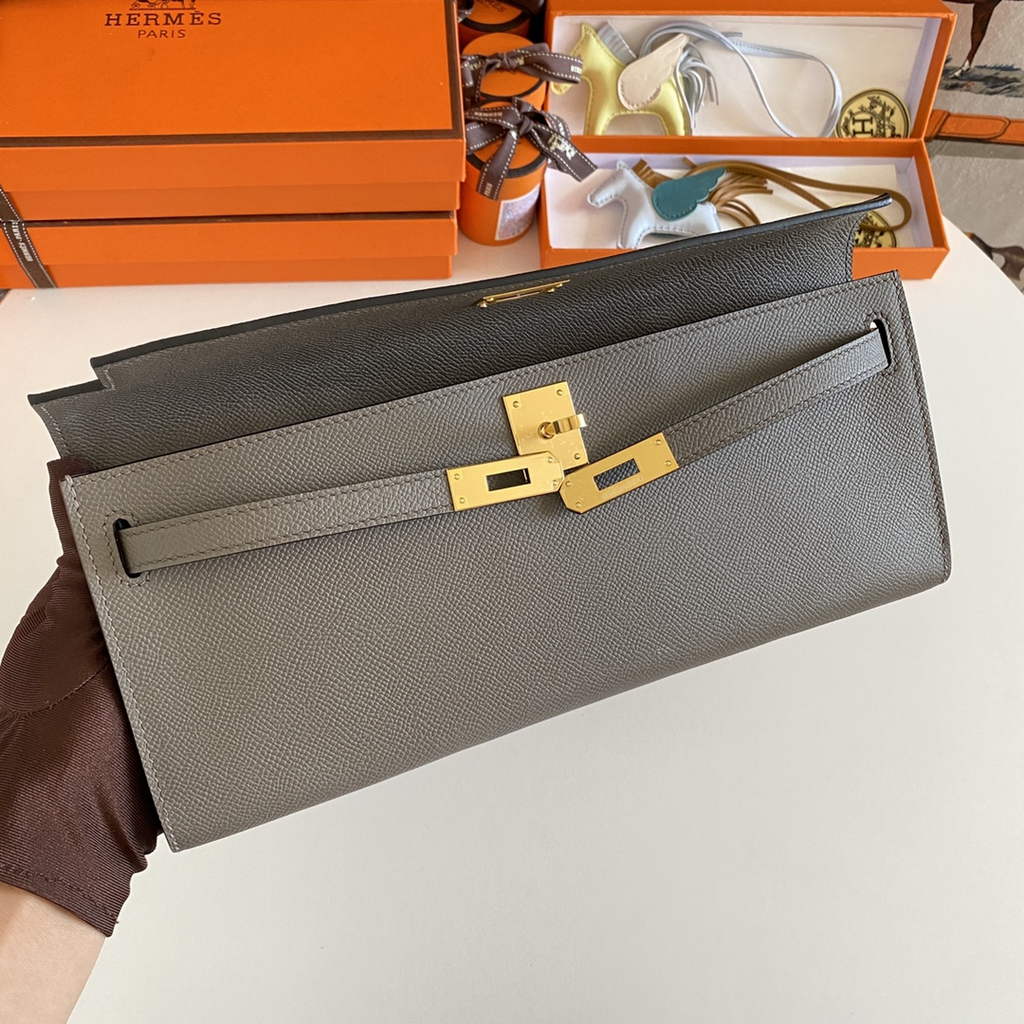 Hermès Kelly Cut Clutch 31cm Epsom Leather Dark Gray Gold