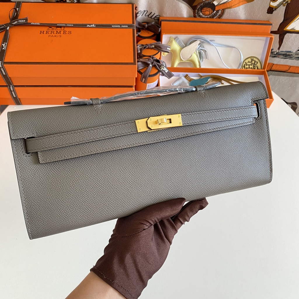 Hermès Kelly Cut Clutch 31cm Epsom Leather Dark Gray Gold